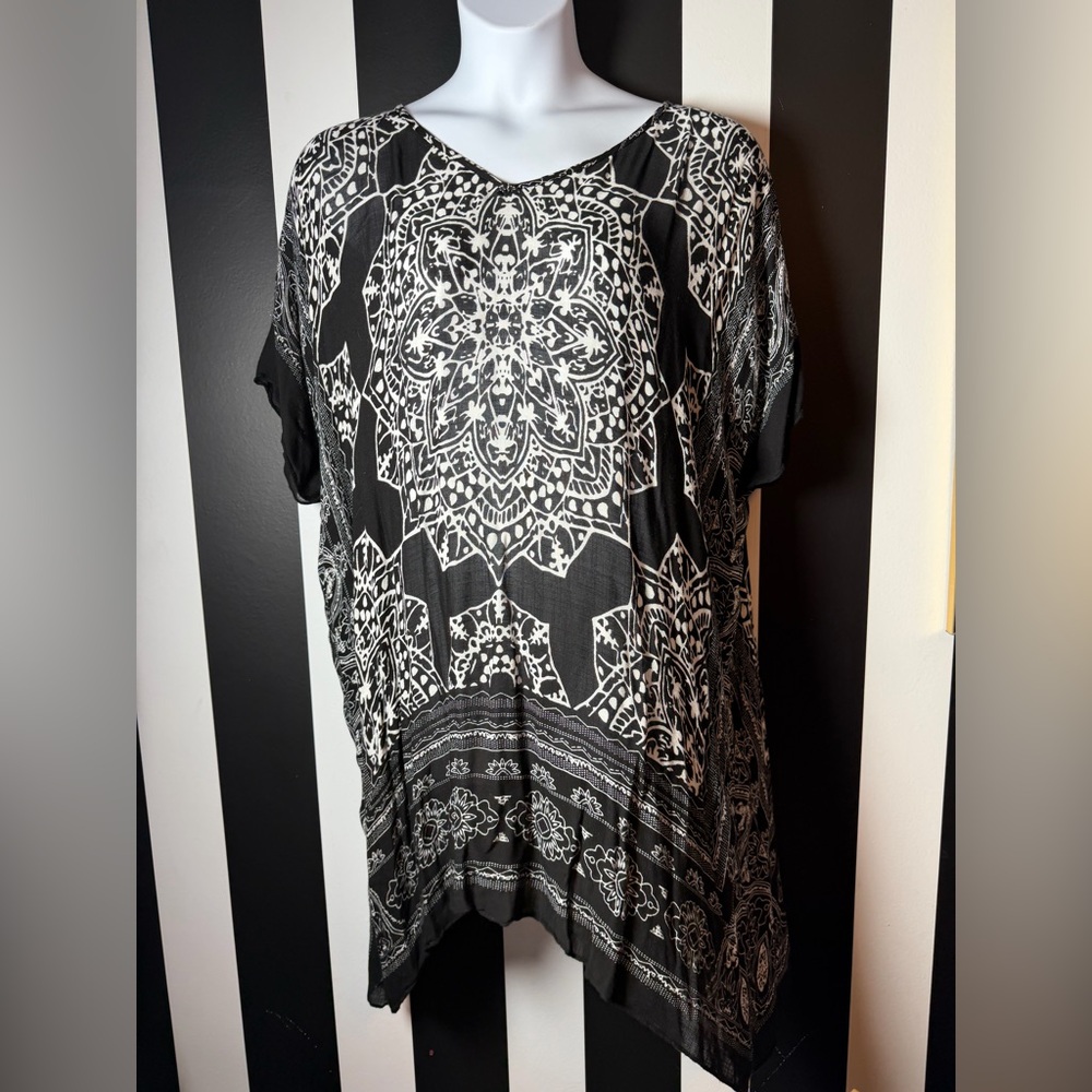 NWOT Black & White Printed Beach Cover-Up Tunic Kaftan - Picture 5 of 8